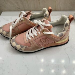 LOUIS VUITTON Suede Damier Azur Run Away Sneakers 35 Pink 1280501